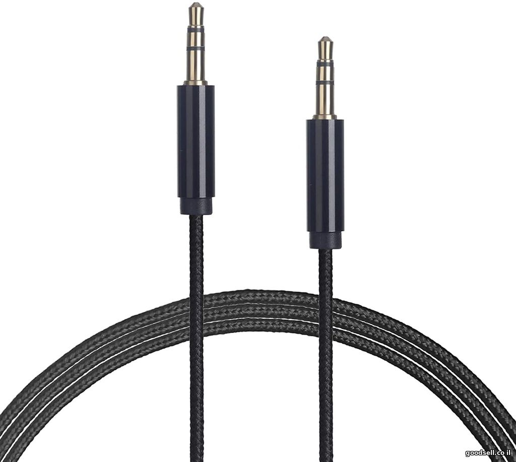 Nylon Braid 3.5AUX Audio Cable 2 RING M2-0701 1 m Black