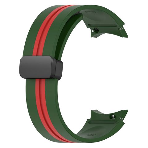 Silicone Magnetic Snap Buckle Dual Color Watch Strap 42/44/45/49mm/L Military Green Red