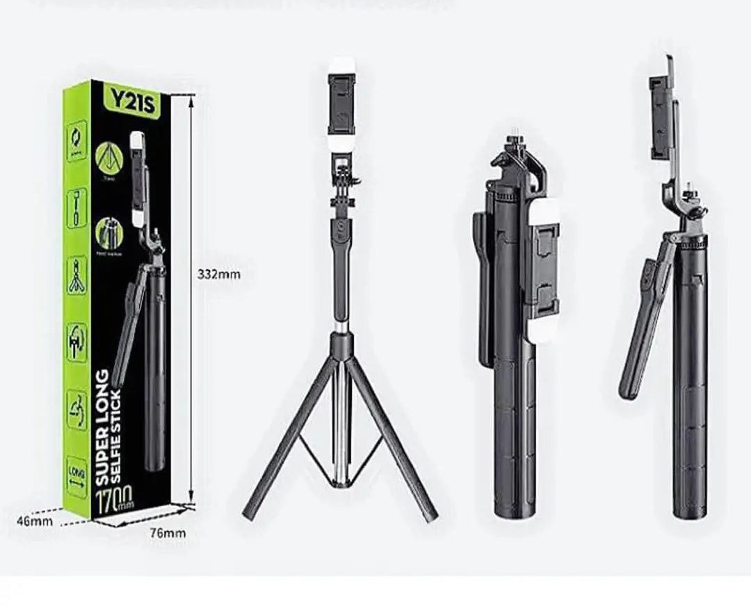 Super Long Selfie Stick Y21S Black Double Lamp