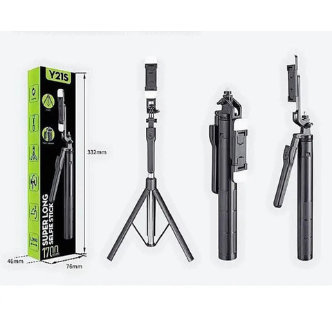 Super Long Selfie Stick Y21S Black Double Lamp