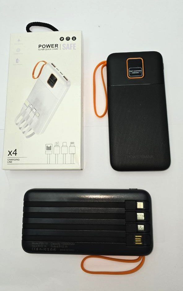 Power Bank 10000 mAh Black x4 Charging Line