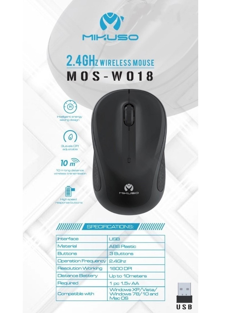 Mouse Wireless MOS-W018 USB Optical Mouse 2.4GHz