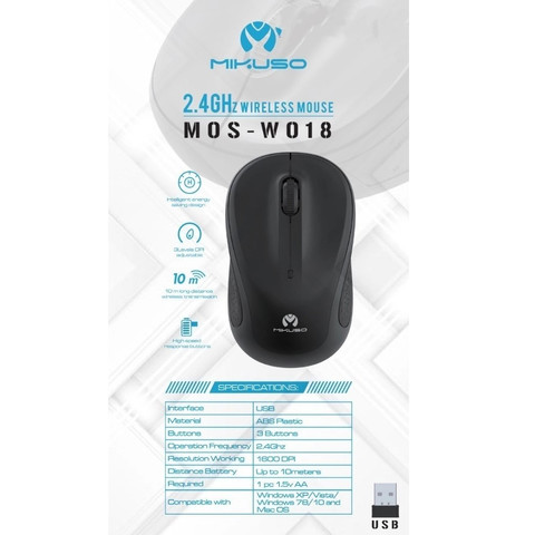 Mouse Wireless MOS-W018 USB Optical Mouse 2.4GHz
