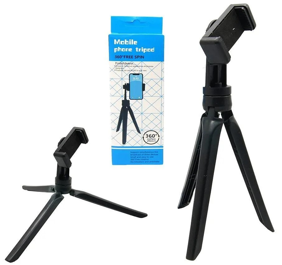 Mobile Phone Tripod 360’ Free Spin Rotation Black
