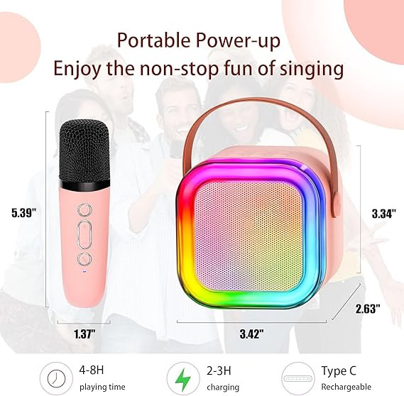 Colorful Karaoke Sound System with 1 Wireless Microphone Pink K12