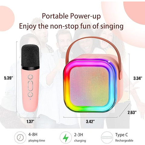 Colorful Karaoke Sound System with 1 Wireless Microphone Pink K12