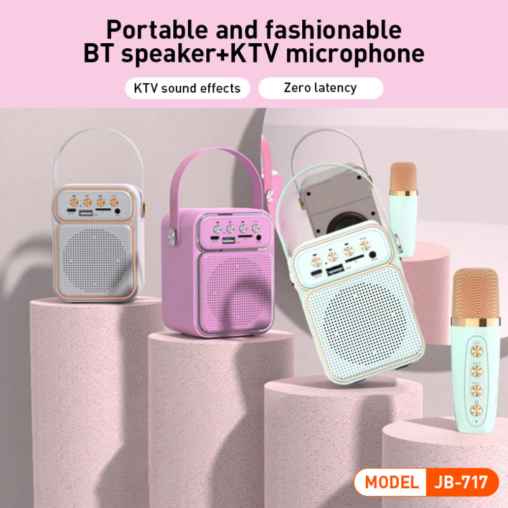 Fashion Mini BT+KTV Speaker with 1 Wireless Microphone JB-717 White