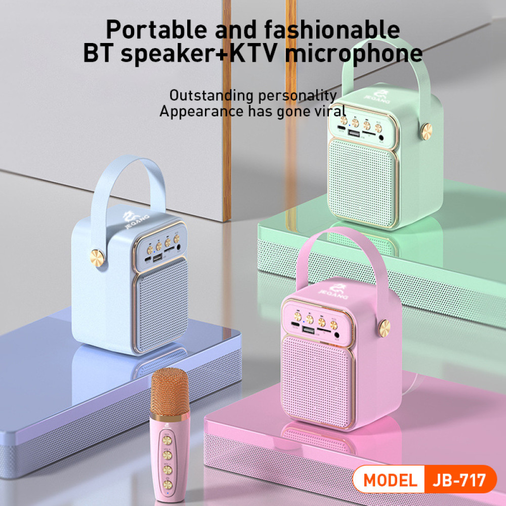 Fashion Mini BT+KTV Speaker with 1 Wireless Microphone JB-717 Pink