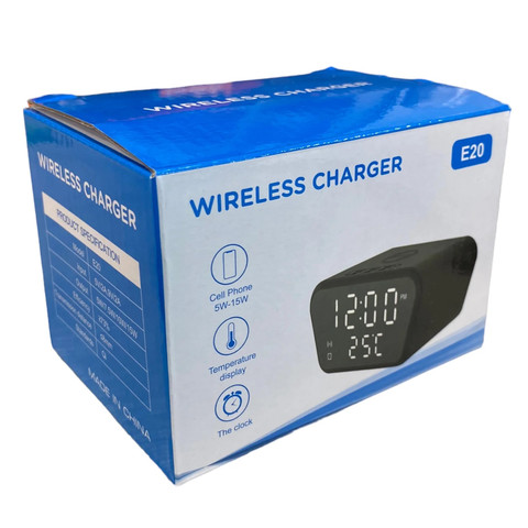 Wireless Charger with the Clock and Temperature Display E20 Black