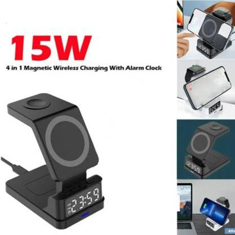 Wireless Charger with the Clock 4 in 1 S17 Black
