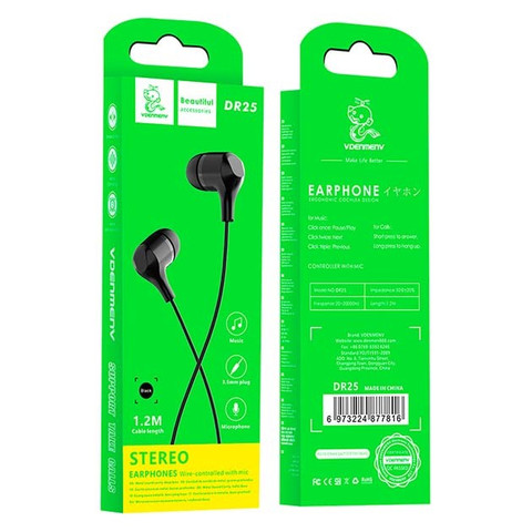 Vdenmenv DR25 3.5mm Earphones Stereo Black
