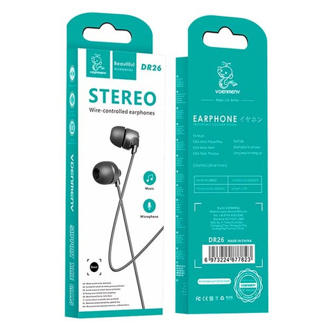 Vdenmenv DR26 3.5mm Earphones with Mic Stereo Black