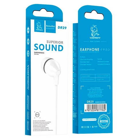 Vdenmenv DR29 3.5mm Earphones with Mic Stereo White