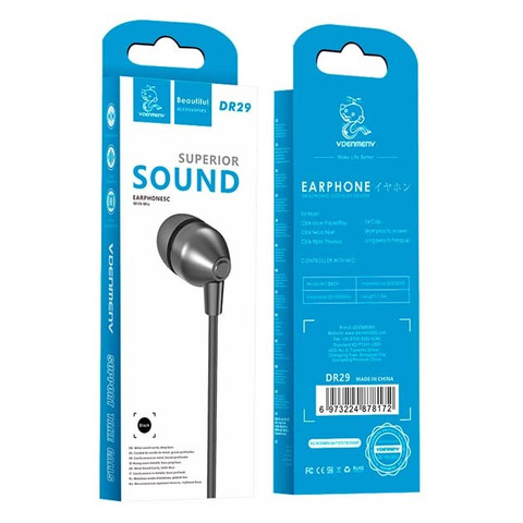 Vdenmenv DR29 3.5mm Earphones with Mic Stereo Black