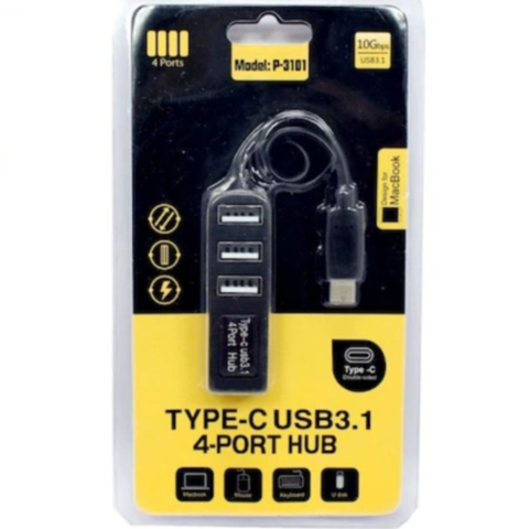 Type-C USB 3.1 4 Port Hub P-3101 Black