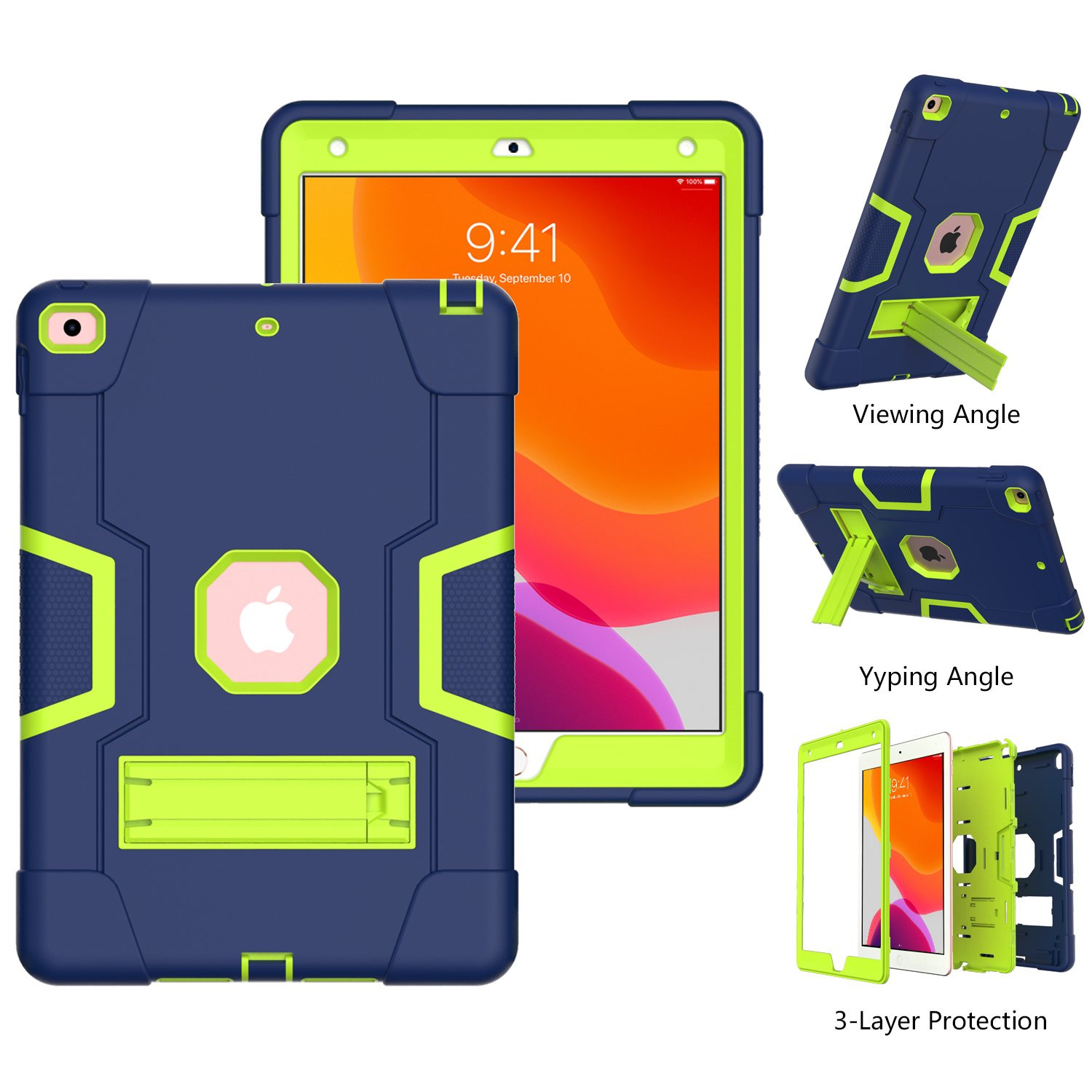 For New iPad 9.7 2017/2018 Shockproof Tablet Protective Cover Blue+Verdant