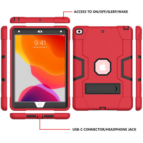For New iPad 9.7 2017/2018 Shockproof Tablet Protective Cover Red+Black