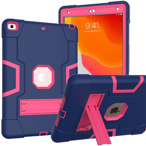 For iPad 10.2 (2021/2020/2019) Shockproof Back Case Blue+Pink